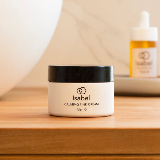 Isabel Skincare No.9 Calming Pink Cream, designed for sensitive, eczema-prone skin— rich, fragrance-free formula with herbal extracts